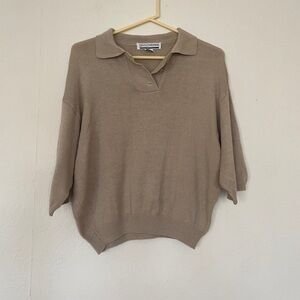 Vintage tan Brown Polo Collar Sweater preppy fun